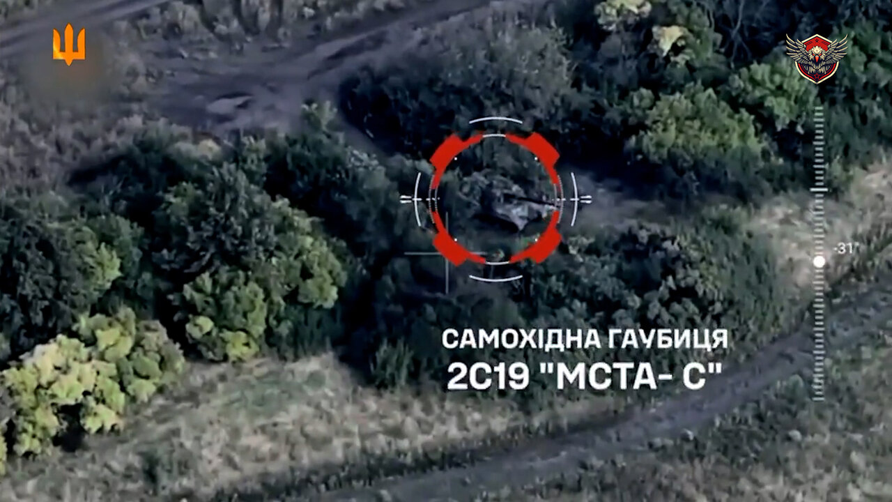 Ukraine FPV Drone Cooks-Off Russia's 2S19 Msta-S Howitzer Near Nova Tarasivka, Kharkiv