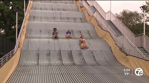 Riders experience a much smoother ride as the Giant Slide reopens on Belle Isle