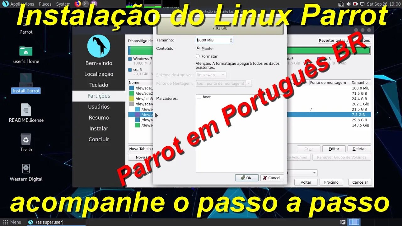 Instalando o Linux Parrot OS home em uma partição existente Dual boot com o Windows. Passo a passo