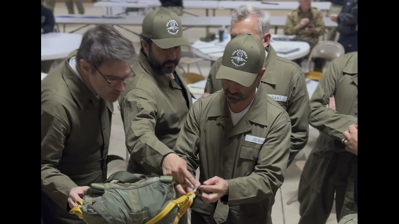 Band of Brothers actors hard at-work learning the equipment and preparing to jump later this week.