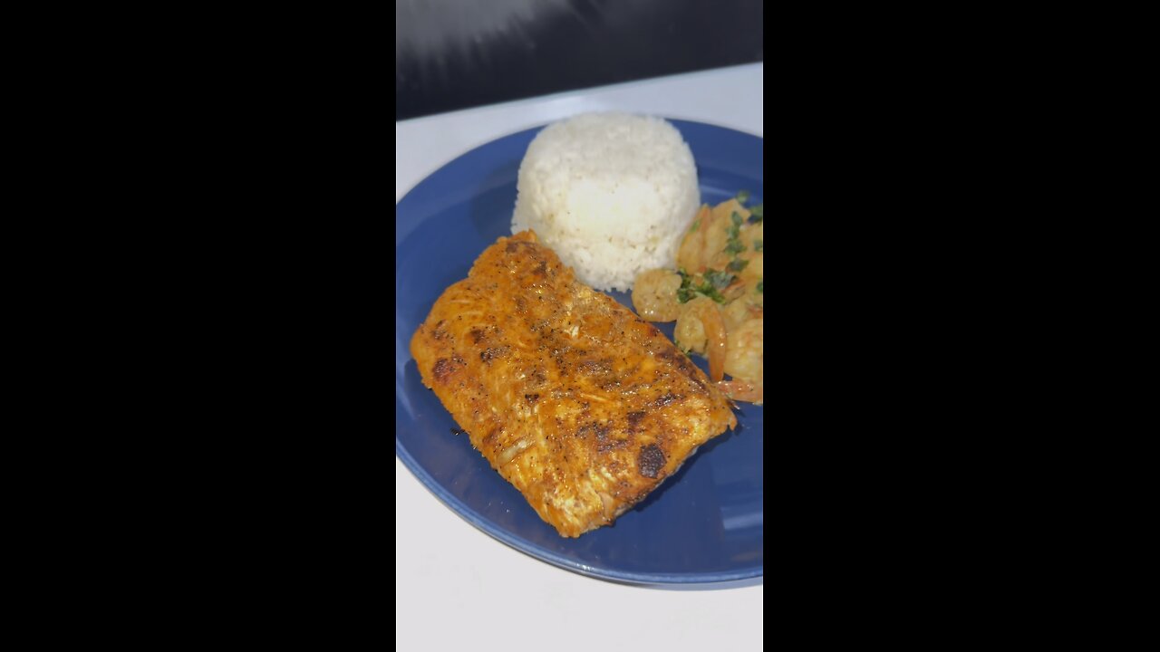 cooking salmon with shrimp and rice