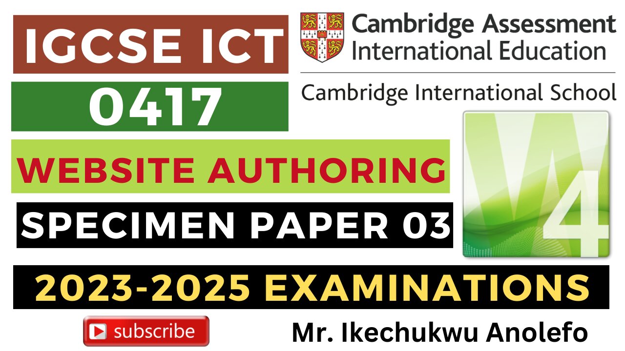 IGCSE ICT Specimen Paper 03 2023-2025 Website Authoring Microsoft Expression Web 4