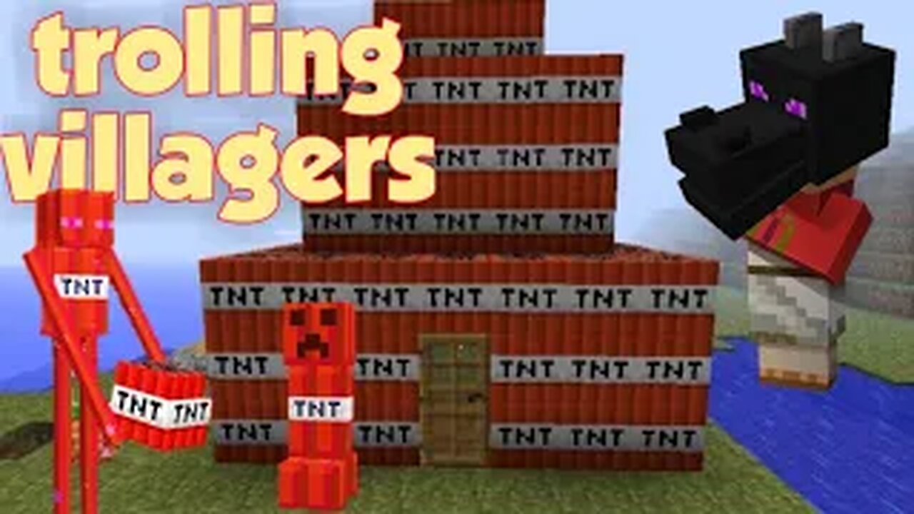 trolling villagers in Minecraft __ tnt blast__ #minecraft #short #fun #trolling #creeper #funny