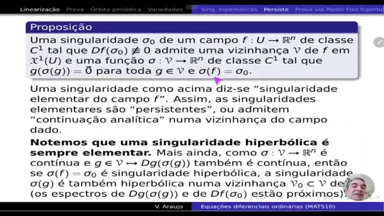 EDO: Persistência e estabilidade de singularidades hiperbólicas para campos de vetores