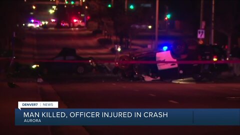 Man dead, officer injured in two-vehicle crash involving Aurora police vehicle