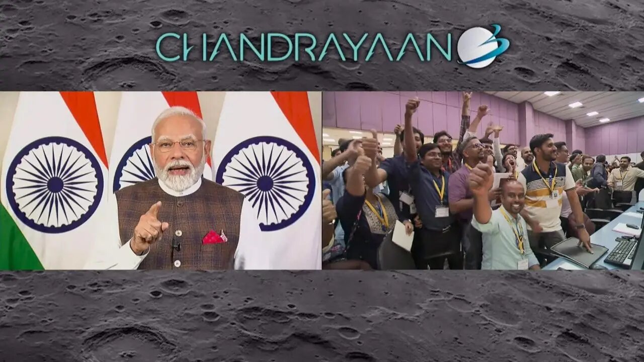 India Moon landing: Chandrayaan-3 spacecraft lands near south pole - BBC News