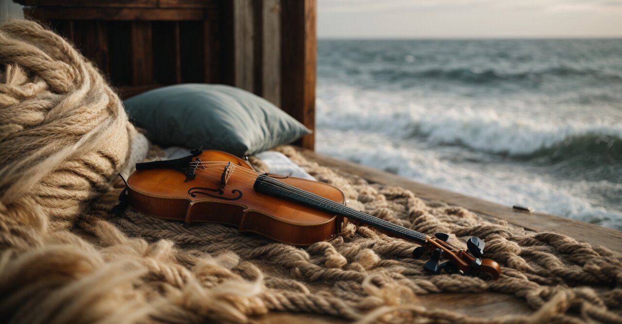 Rough rumbling sea and string music