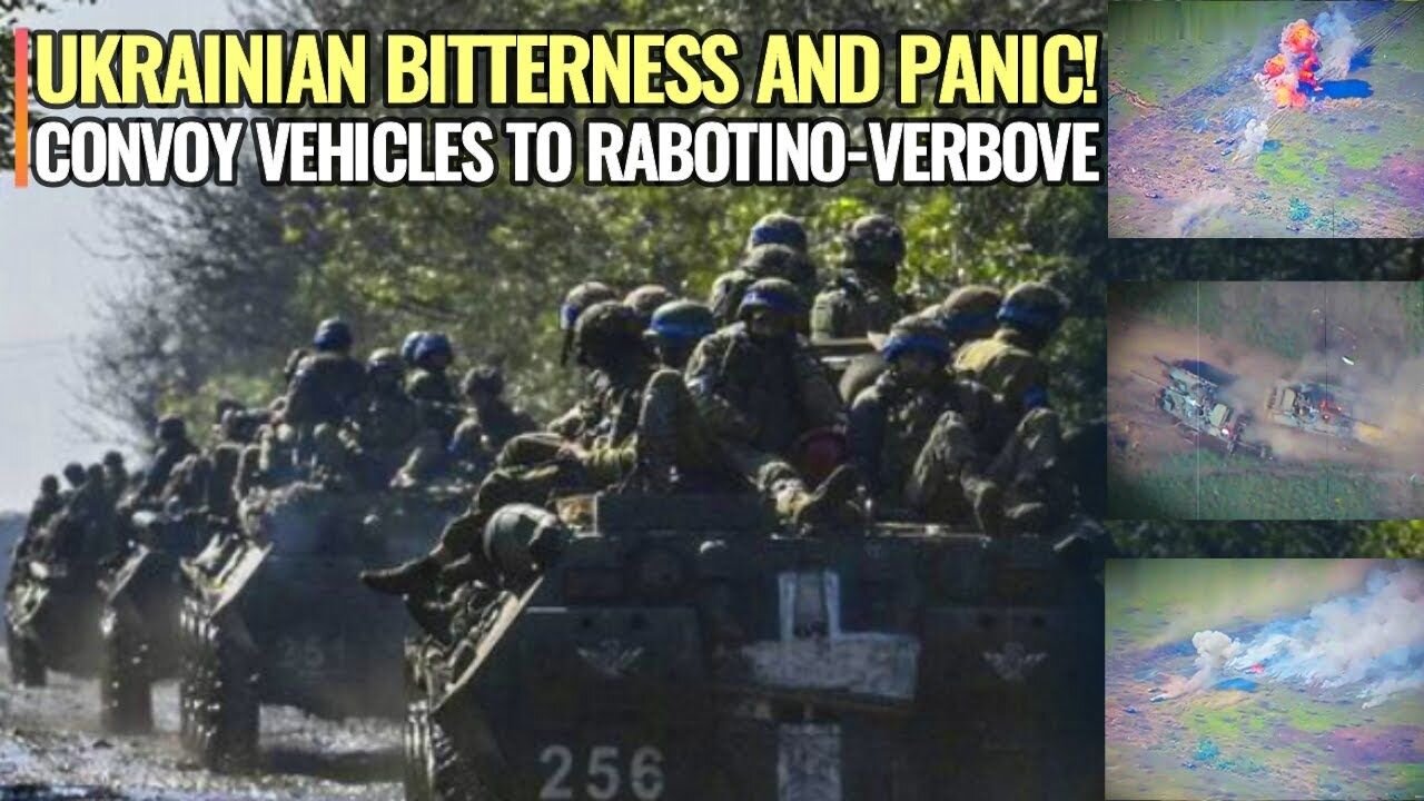 Massacre footage of Ukrainian vehicles convoy in Russian trenches towards Rabotino-Verbove