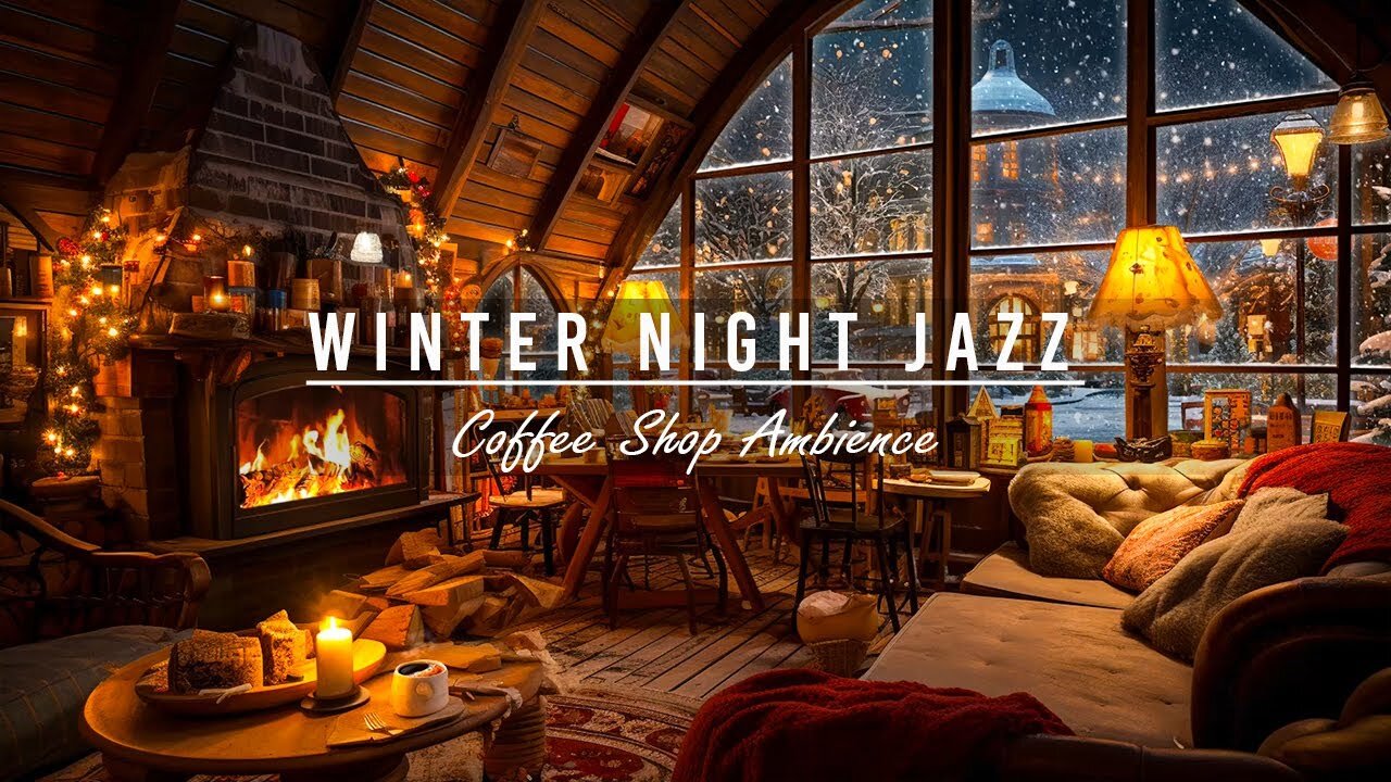 Relaxing Jazz Piano Music & Warm Fireplace Sounds at Cozy Coffee Shop Ambience to Study, Work, Sleep
