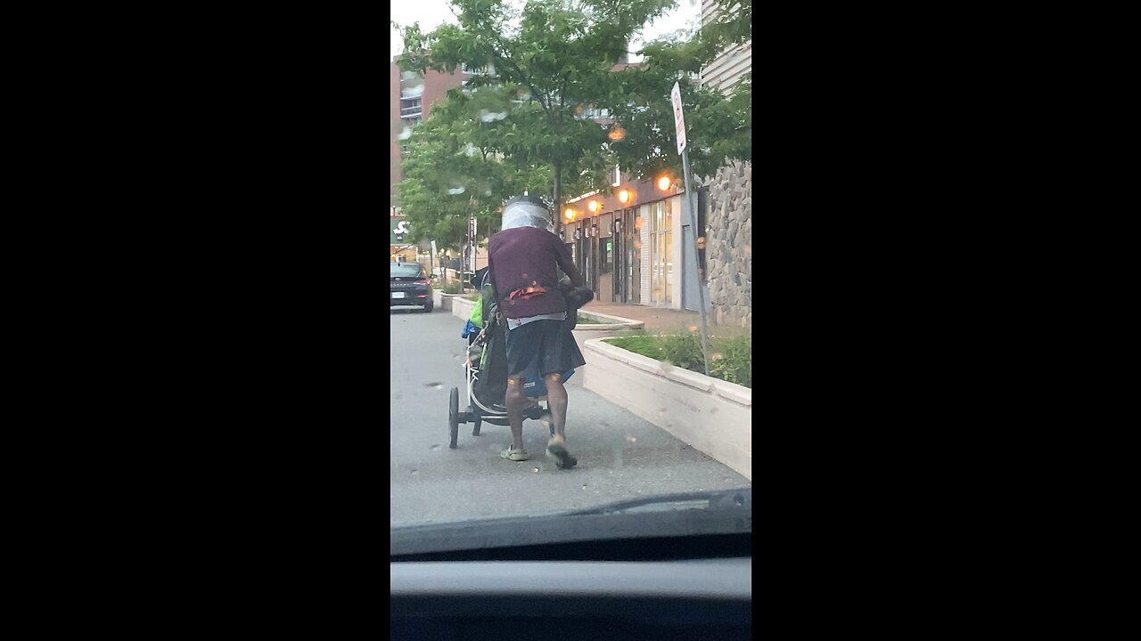 Homeless Man Wears A Box On His Head!