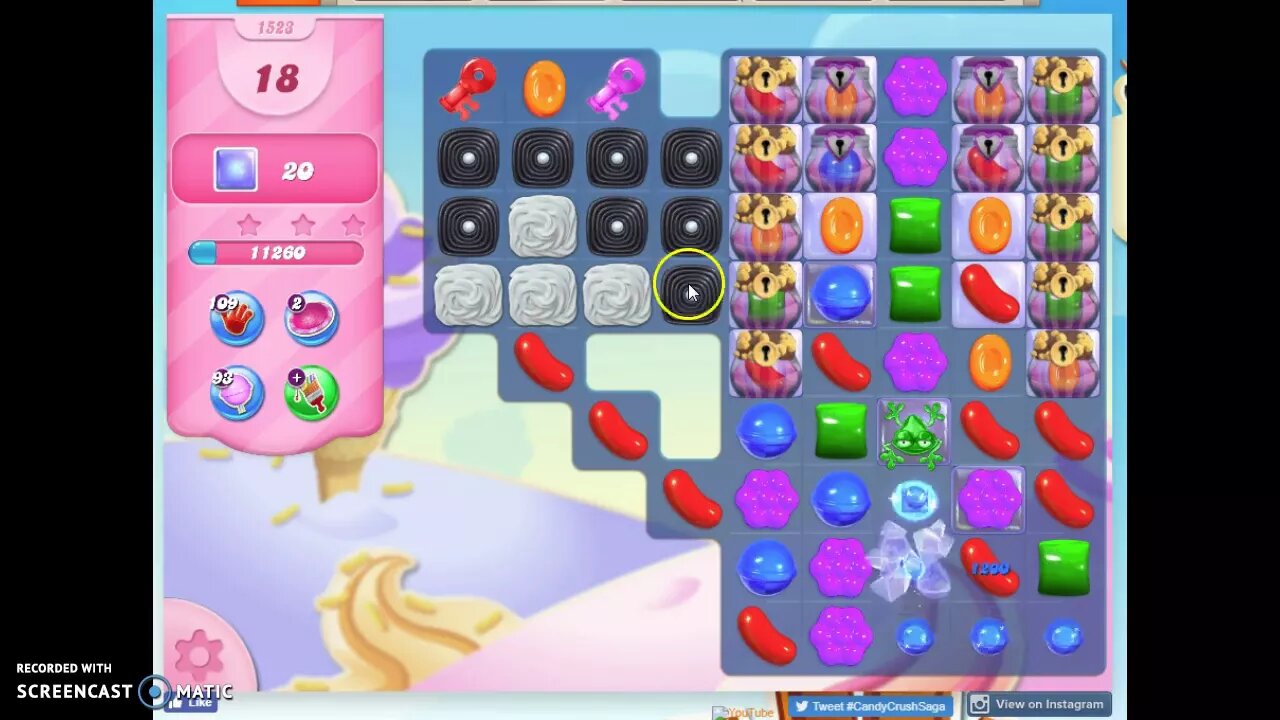 Candy Crush Level 1523 Audio Talkthrough, 1 Star 0 Boosters