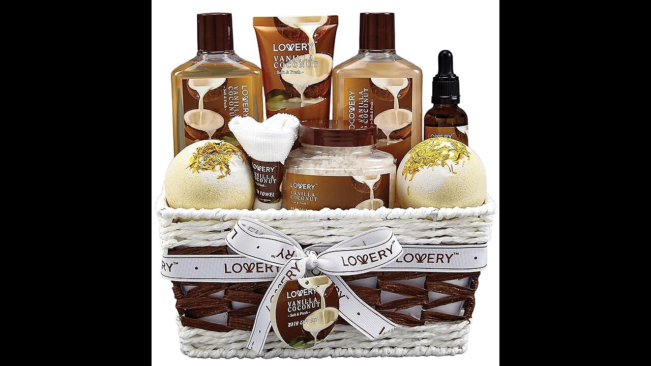 Bath and Body Gift Basket For Women and Men – 9 Piece Set of Vanilla