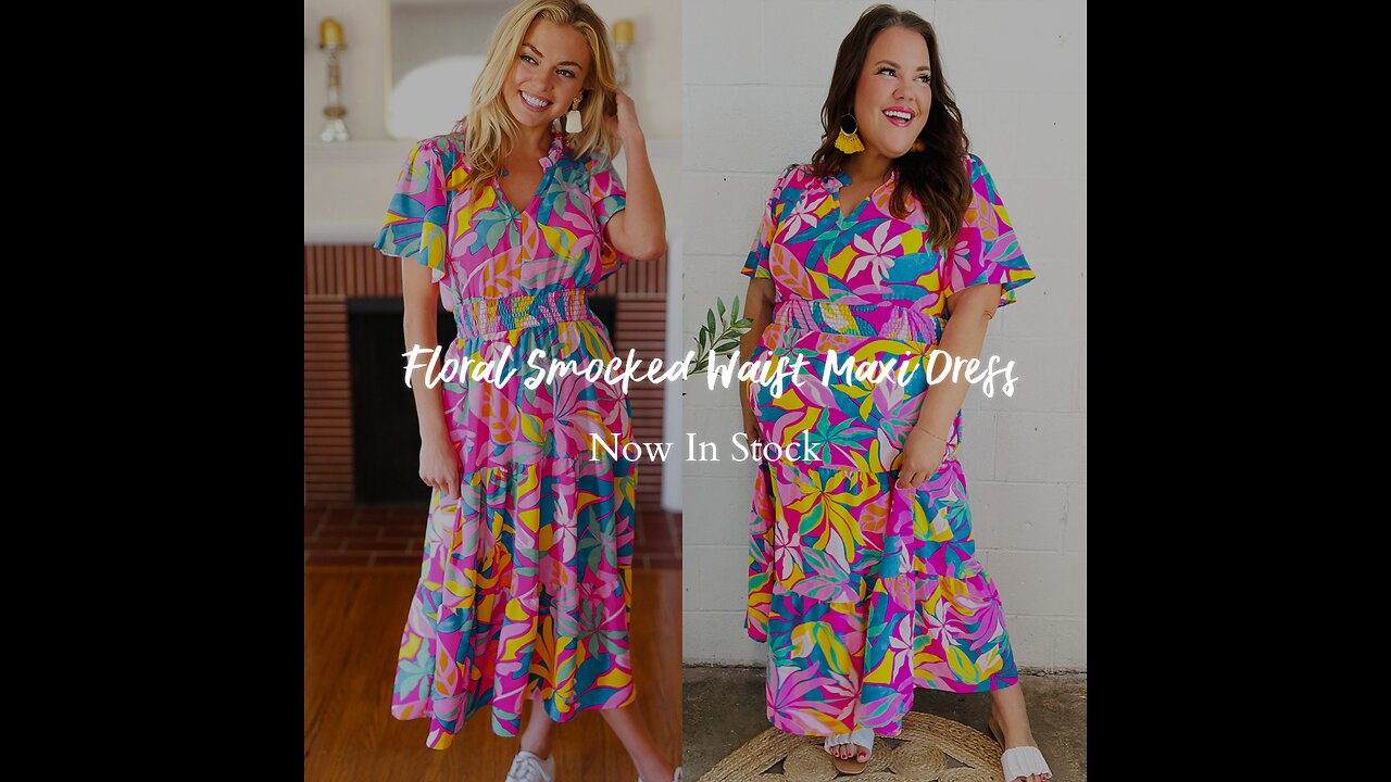 Tropical Trance Fuchsia Floral Smocked Waist Maxi Dress