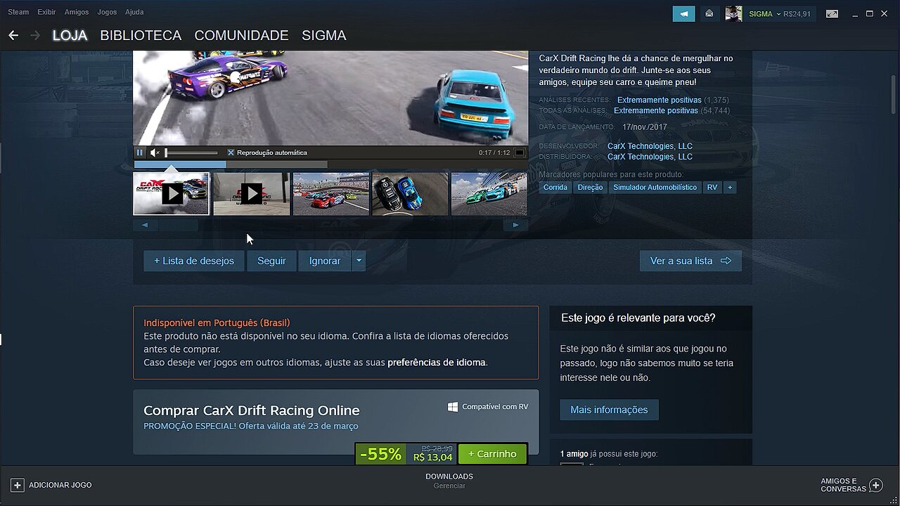 CARX DRIFT RACING STEAM EM PROMOÇÃO