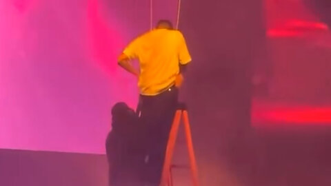 Chris Brown loses his temper with the staff venue after he gets stuck in the air mid performance