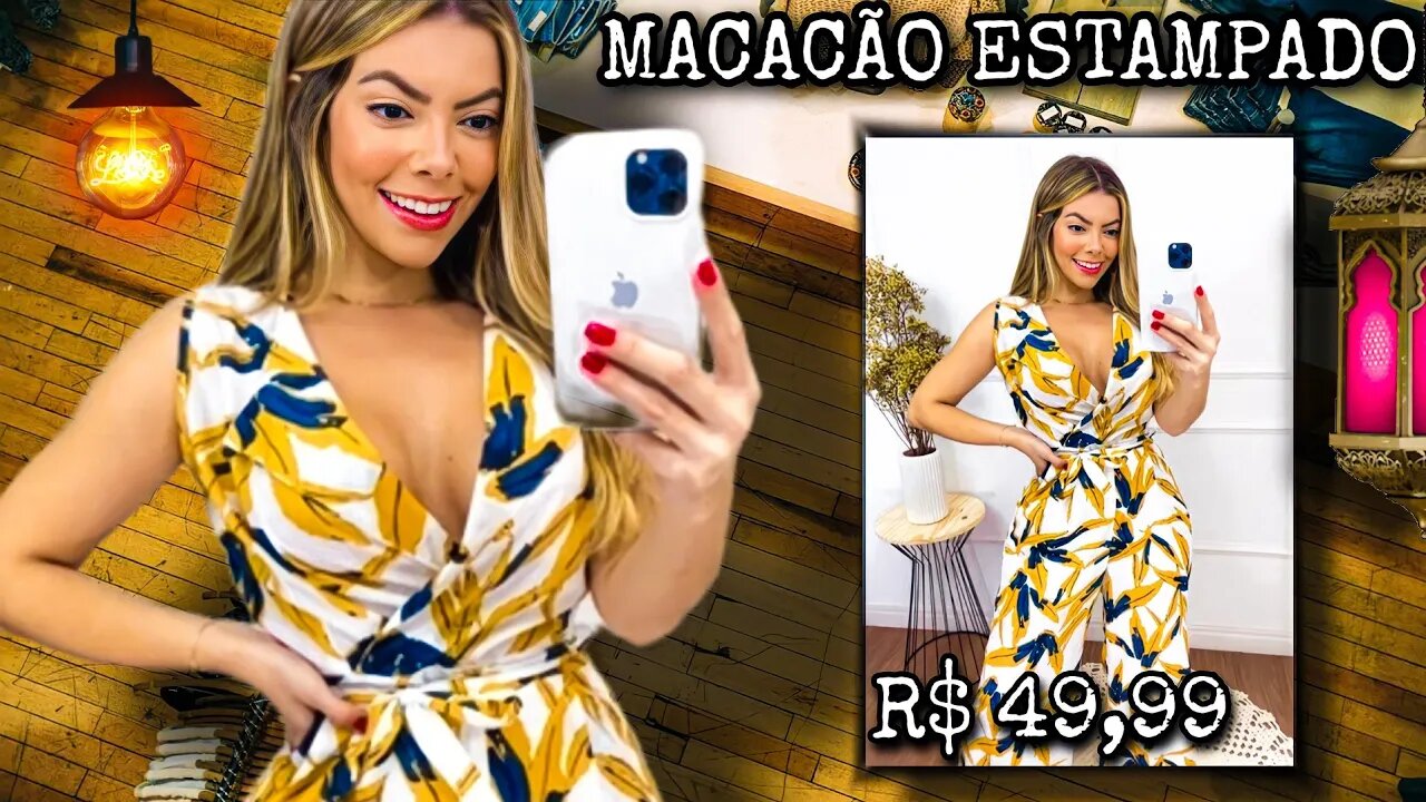 Macacão Longo Feminino Estampado Decote ( V )