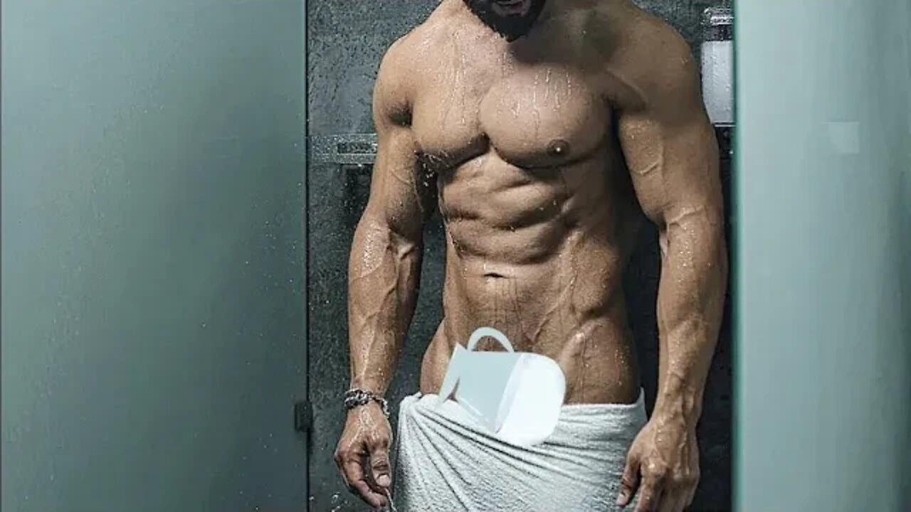 Bodybuilder takes a SHOWER after Rubbing OIL