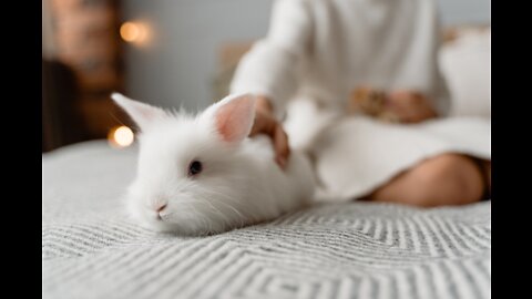 The beauty of the little white rabbits eats food