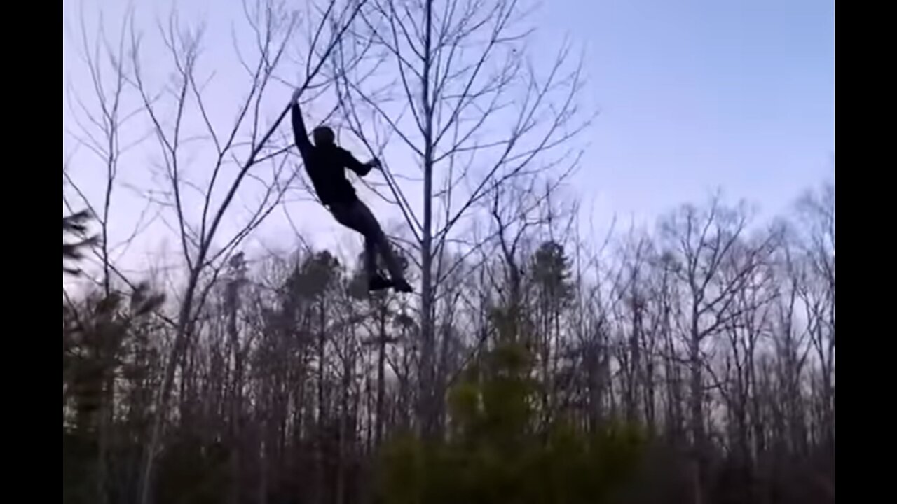 Guy climbs from tree to tree