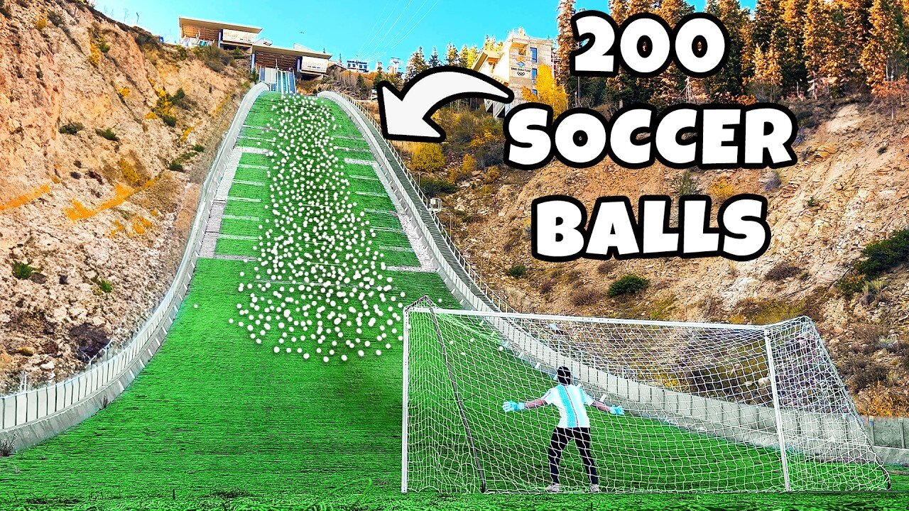 200 Soccer Balls Vs Goalie at Olympic Ski Jump