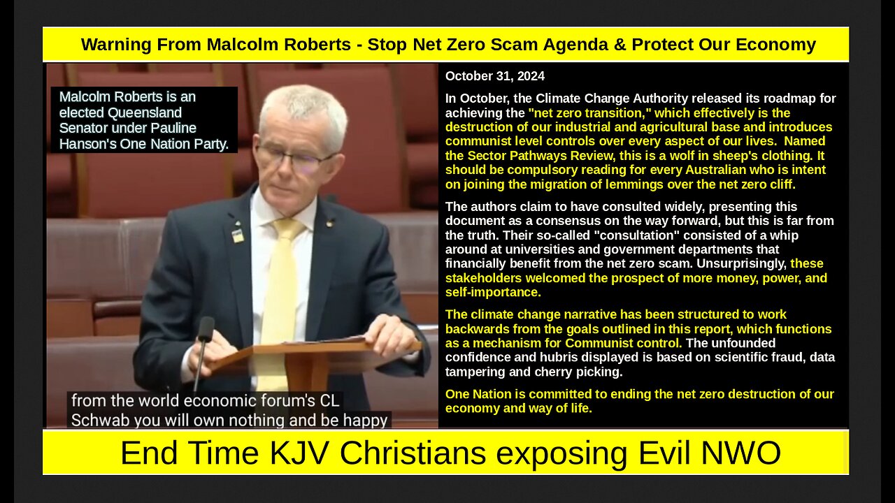 Warning From Malcolm Roberts - Stop Net Zero Scam Agenda & Protect Our Economy