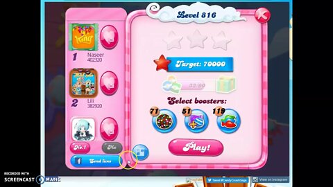 Candy Crush Level 816 Audio Talkthrough, 2 Stars 0 Boosters