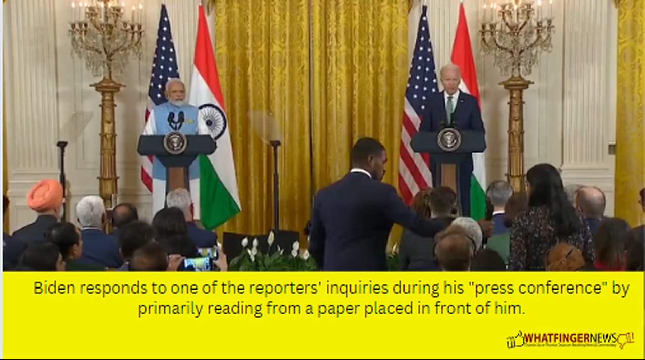 Biden responds to one of the reporters' inquiries during his "press conference" by primarily reading