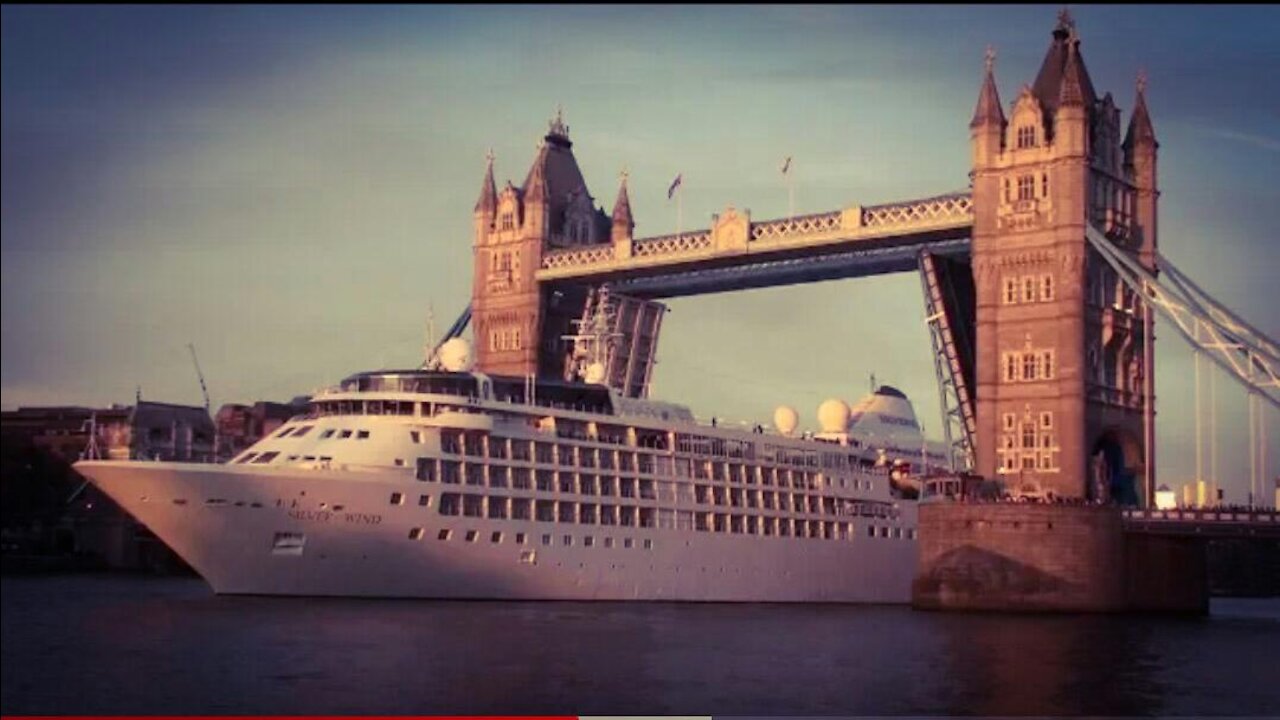 Huge Cruise Ship passes through Tower Bridge, London - 24/8/2019