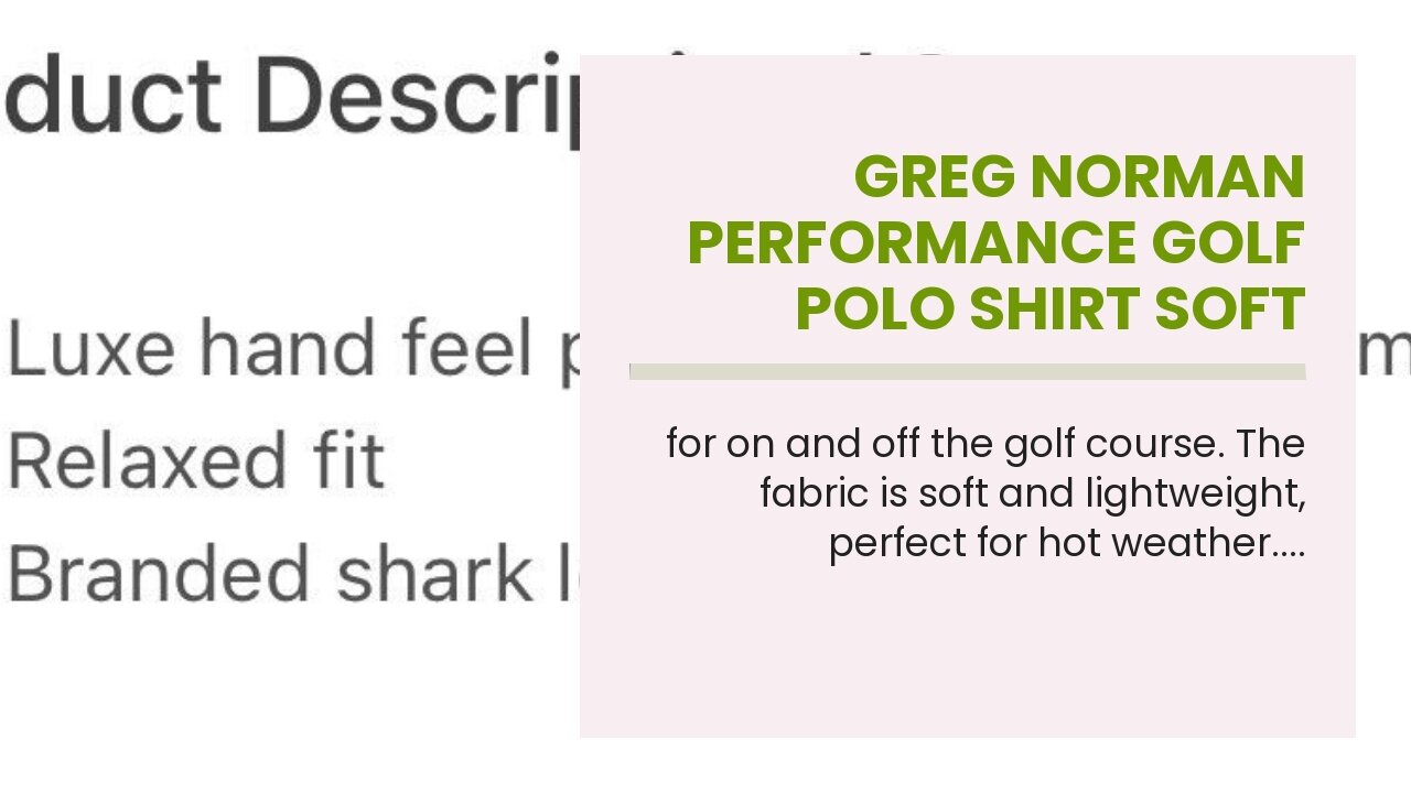 Greg Norman Performance Golf Polo Shirt Soft Touch Relaxed FitPlay Dry
