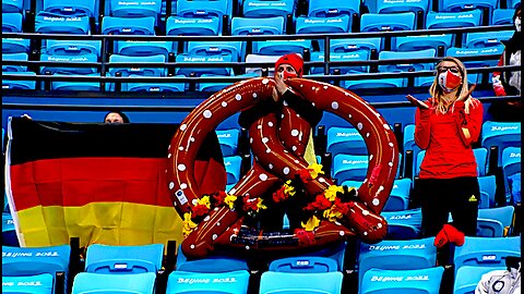 Giant pretzel cheers on German skaters 2022 OG