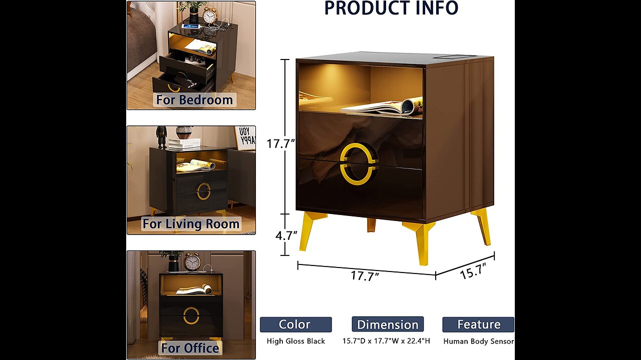 Gurexl Nightstand with Human Body Sensor