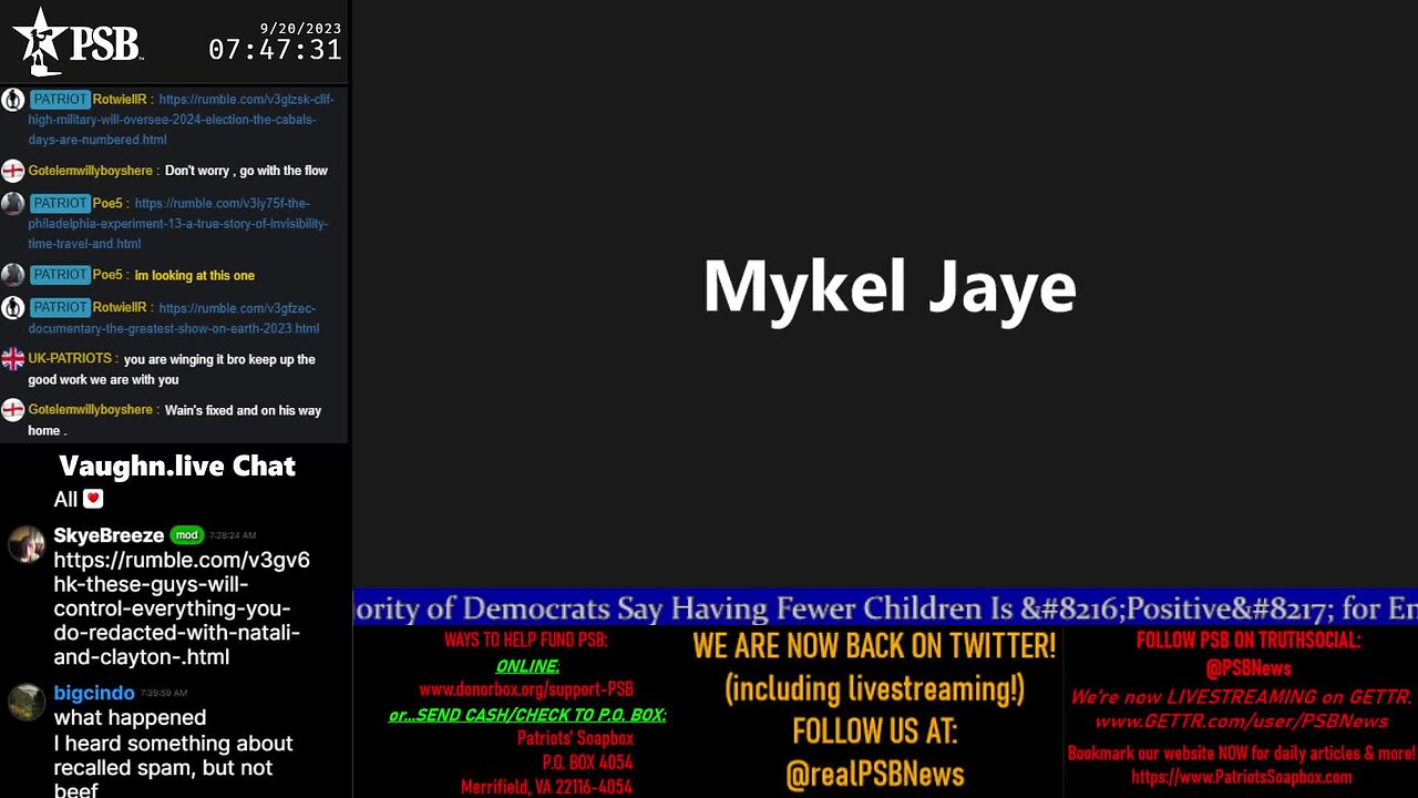 2023-09-20 07:40 EDT - Patriots Soapbox AM: with MykelJaye, SkyeBreeze