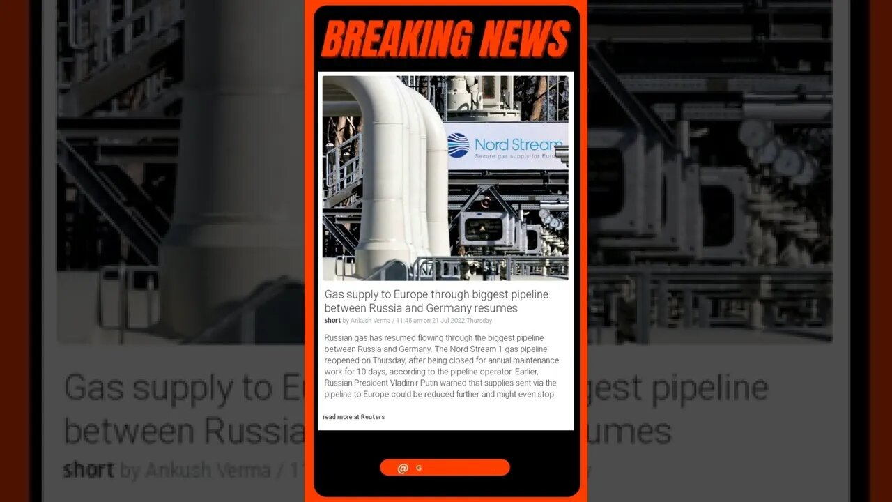 Gas supply to Europe through biggest pipeline between Russia and Germany resumes #shorts #news