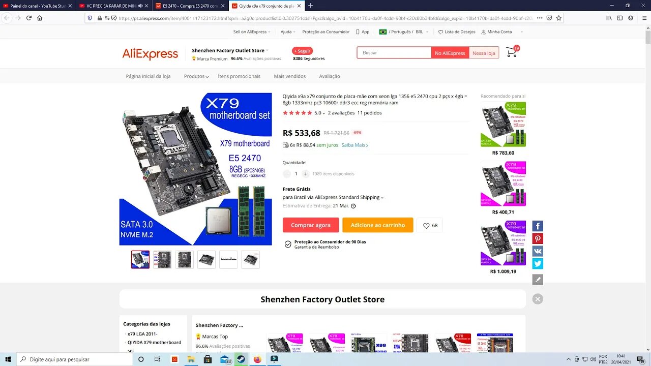 Kit XEON por menos de 550 Reais, E5 2470 com frete grátis no Aliexpress.