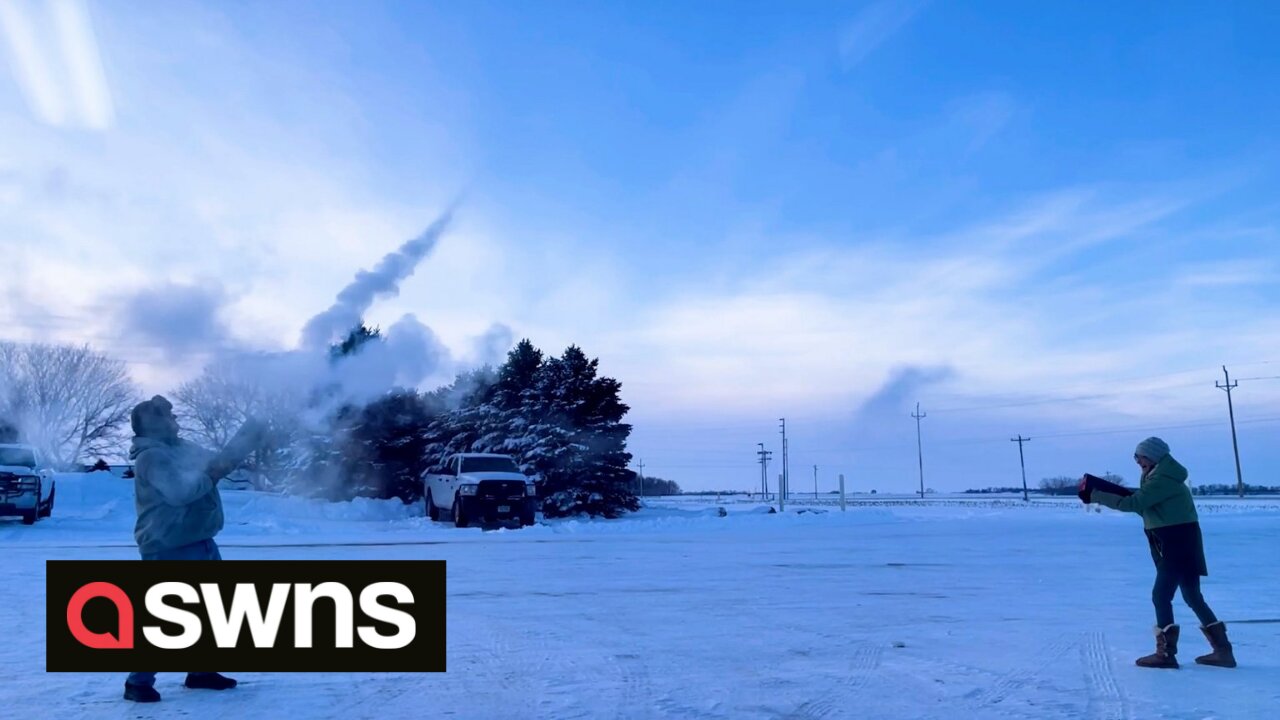 US grandparents have water pistol battle in freezing conditions