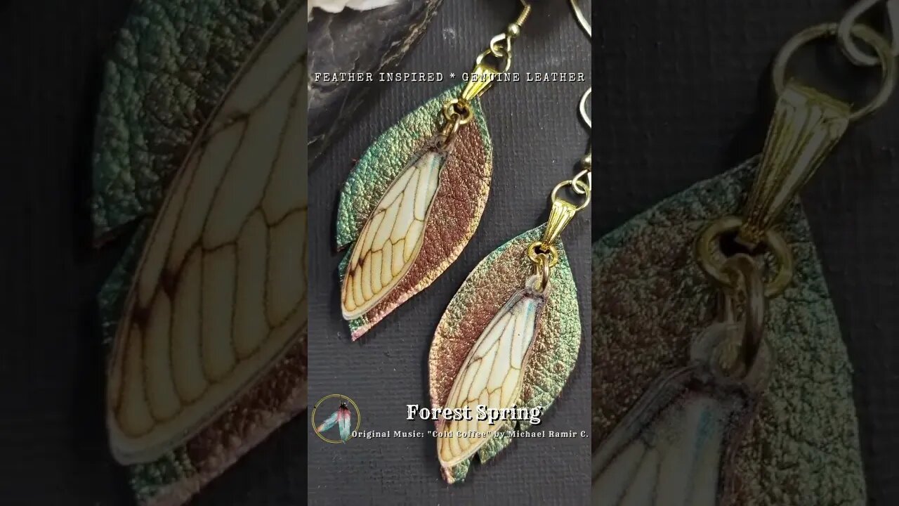 FOREST SPRING, 1 inch, leather feather earrings