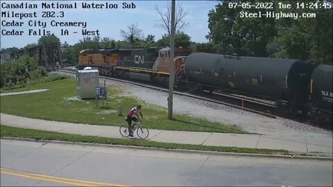 BNSF 6111 25th Anniversary Leading WB L571 Manifest at Cedar Falls and Mills Tower in Iowa Falls, IA