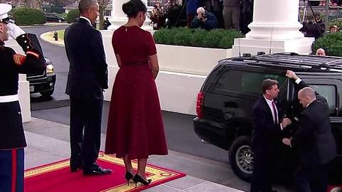 President Obama and First Lady Michelle Obama welcome Donald Trump and Melania Trump at White House