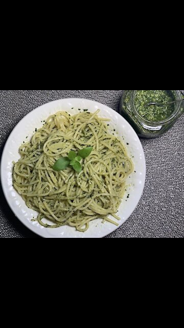Nut-Free Basil Pesto made with 5 ingredients in a food processor