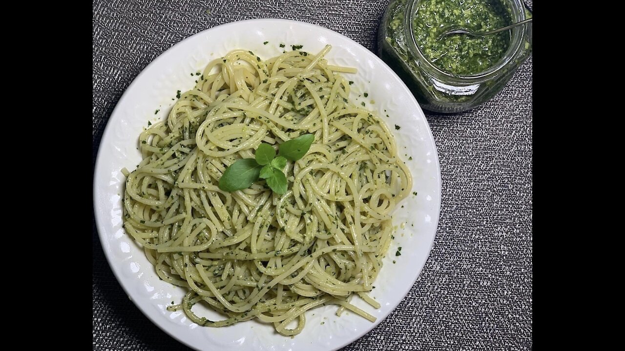 Nut-Free Basil Pesto made with 5 ingredients in a food processor