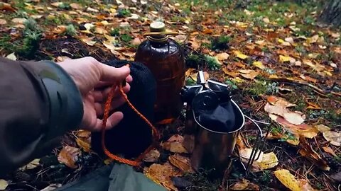 Autumn bushcraft hiking in the rainy fores...9