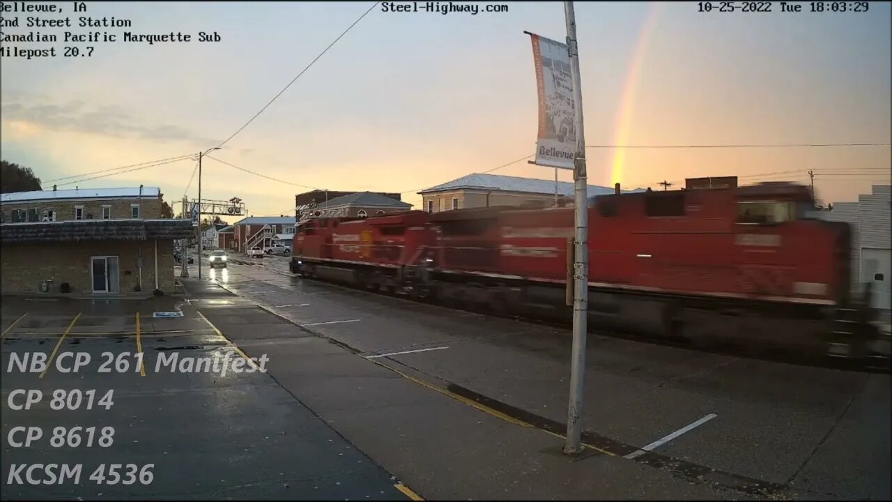NB CP 261 Manifest with KCSM 4536 Grey Ghost mid DPU at Bellevue, IA on October 25, 2022