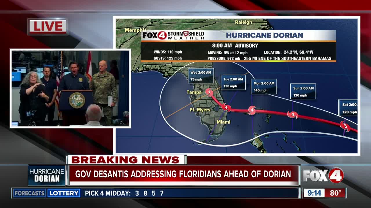 Florida Gov. Ron DeSantis provides an update on Hurricane Dorian