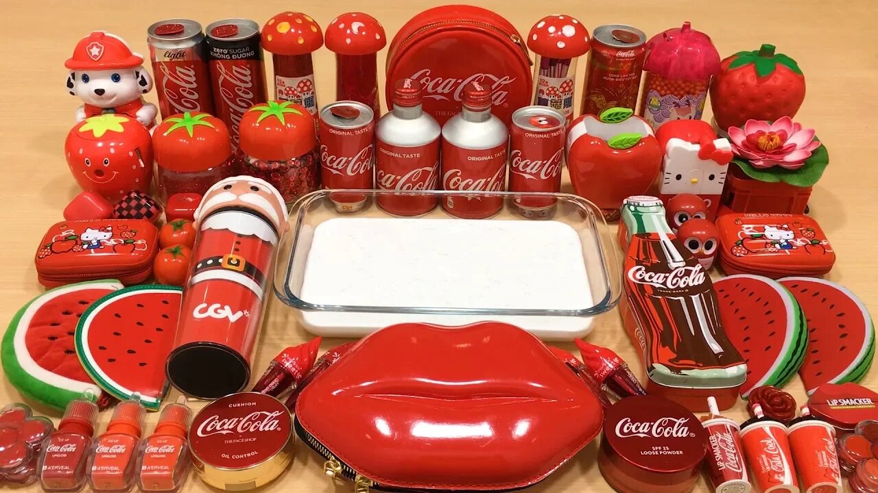 Red Coca Cola Slime || Mixing Random Things Into Slime
