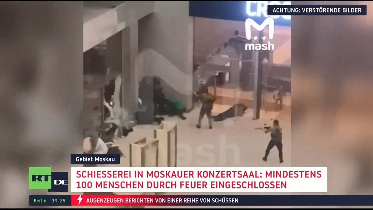 Schüsse in Moskauer Einkaufszentrum: Mindestens 100 Menschen durch Feuer eingeschlossen