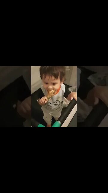 Little sweetheart baby boy eats chicken while watching nursery rhymes #cutebaby