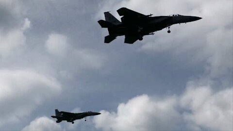 USAF F-15 Eagle formation landing at Kadena AB