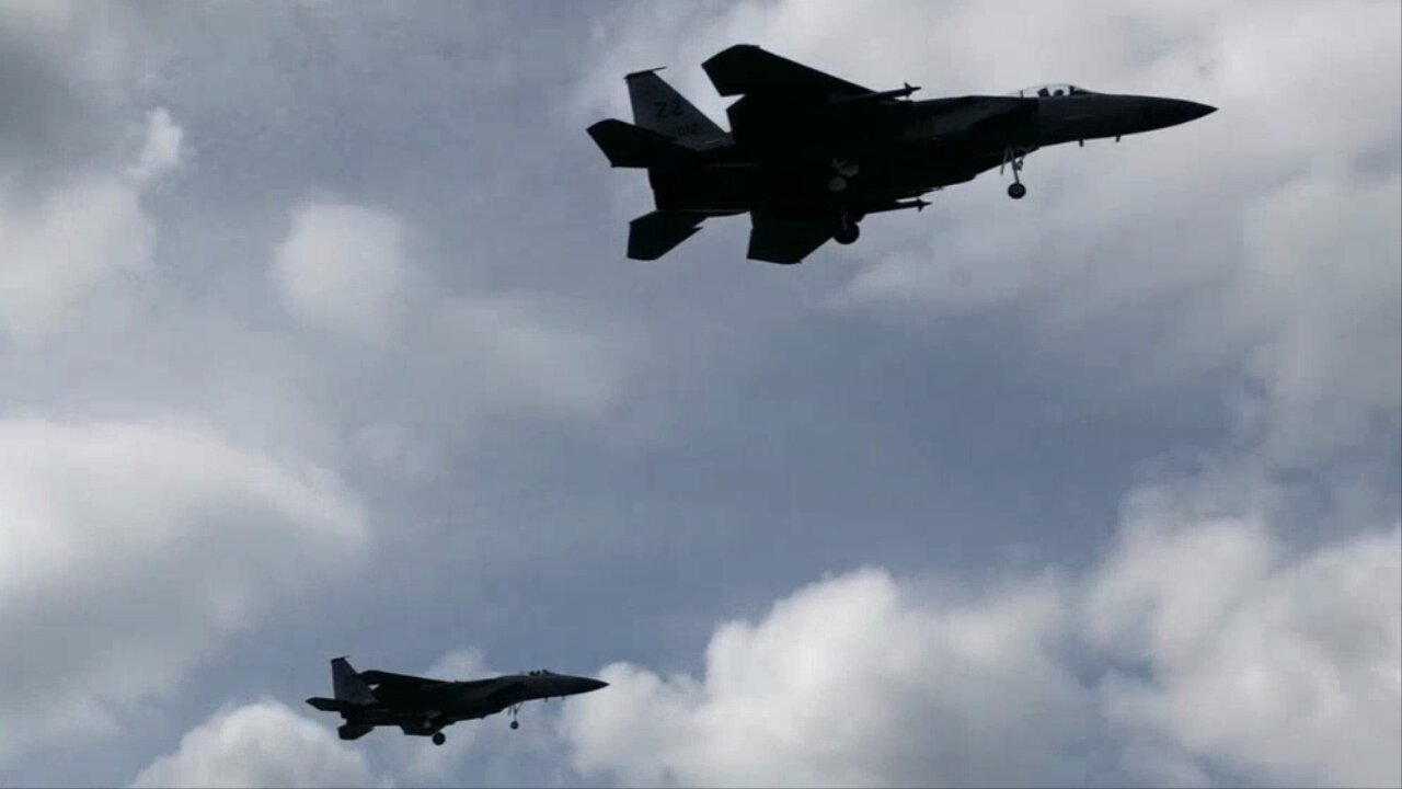 USAF F-15 Eagle formation landing at Kadena AB