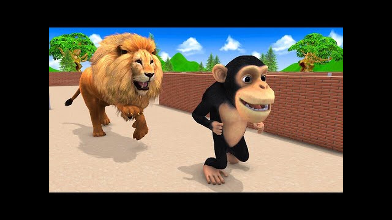 Giant Gorilla Vs Funny monkey Vs Giant Lion Escape From Pc Maze Game - Monkey Collecting Watermelons