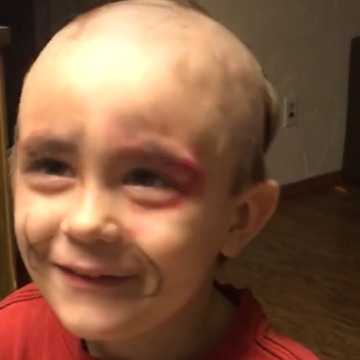 A Little Boy Shaves Off His Head And Wears His Mom's Makeup